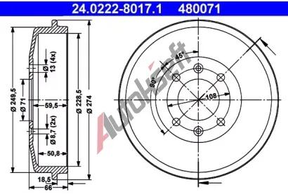 ATE Brzdov buben - 229 mm AT 480071, 24.0222-8017.1