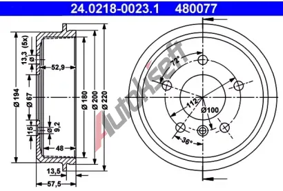ATE Brzdov buben - 180 mm AT 480077, 24.0218-0023.1