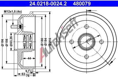 ATE Brzdov buben - 180 mm AT 480079, 24.0218-0024.2