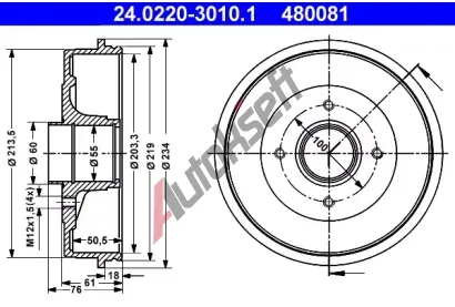 ATE Brzdov buben - 203 mm AT 480081, 24.0220-3010.1