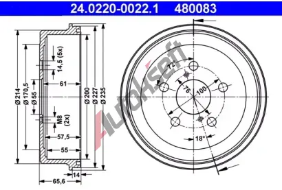 ATE Brzdový buben - 200 mm AT 480083, 24.0220-0022.1 ATE Brzdový buben - 200 mm AT 480083, 24.0220-0022.1