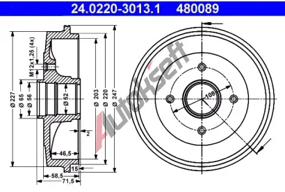 ATE Brzdov buben - 203 mm AT 480089, 24.0220-3013.1