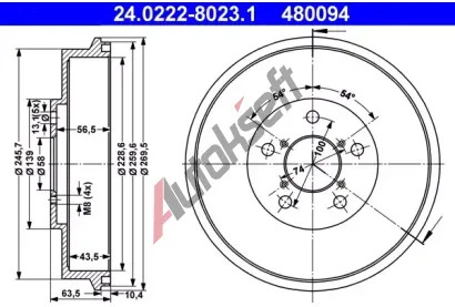 ATE Brzdov buben - 229 mm AT 480094, 24.0222-8023.1