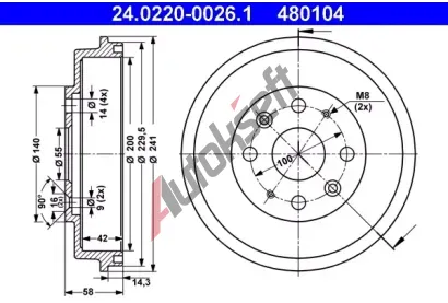 ATE Brzdov buben - 200 mm AT 480104, 24.0220-0026.1