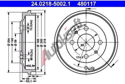 ATE Brzdov buben - 185 mm AT 480117, 24.0218-5002.1