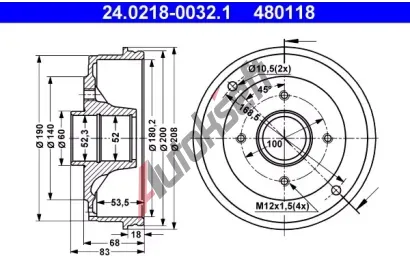ATE Brzdov buben - 180 mm AT 480118, 24.0218-0032.1