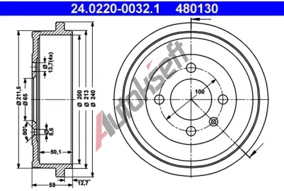 ATE Brzdov buben - 200 mm AT 480130, 24.0220-0032.1