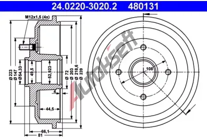 ATE Brzdov buben - 203 mm AT 480131, 24.0220-3020.2