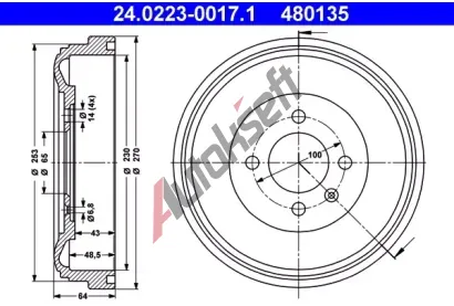 ATE Brzdov buben - 230 mm AT 480135, 24.0223-0017.1