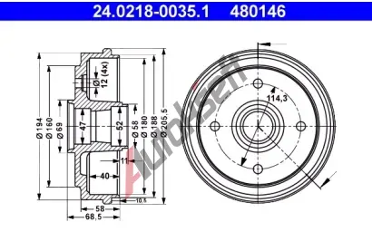 ATE Brzdov buben - 180 mm AT 480146, 24.0218-0035.1