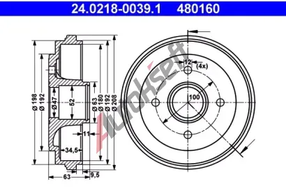 ATE Brzdov buben - 180 mm AT 480160, 24.0218-0039.1