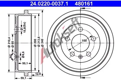 ATE Brzdov buben - 200 mm AT 480161, 24.0220-0037.1