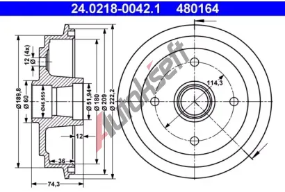 ATE Brzdový buben - 180 mm AT 480164, 24.0218-0042.1 ATE Brzdový buben - 180 mm AT 480164, 24.0218-0042.1