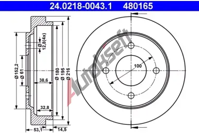 ATE Brzdov buben - 180 mm AT 480165, 24.0218-0043.1