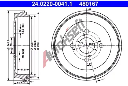 ATE Brzdov buben - 200 mm AT 480167, 24.0220-0041.1