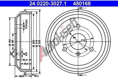 ATE Brzdov buben - 203,2 mm AT 480168, 24.0220-3027.1