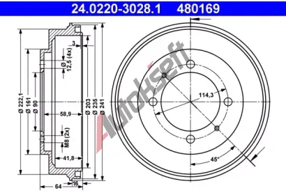 ATE Brzdov buben - 203 mm AT 480169, 24.0220-3028.1