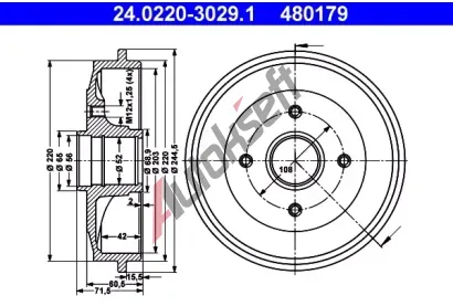 ATE Brzdov buben - 203 mm AT 480179, 24.0220-3029.1