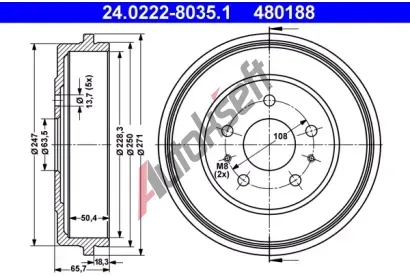 ATE Brzdov buben - 228,3 mm AT 480188, 24.0222-8035.1