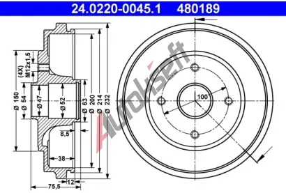 ATE Brzdov buben - 200 mm AT 480189, 24.0220-0045.1