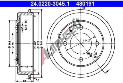 ATE Brzdov buben - 203 mm AT 480191, 24.0220-3045.1