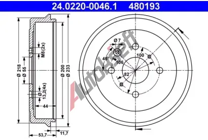 ATE Brzdov buben - 200 mm AT 480193, 24.0220-0046.1