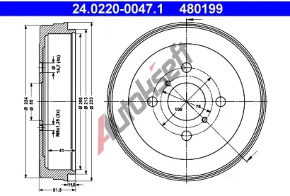 ATE Brzdov buben - 200 mm AT 480199, 24.0220-0047.1