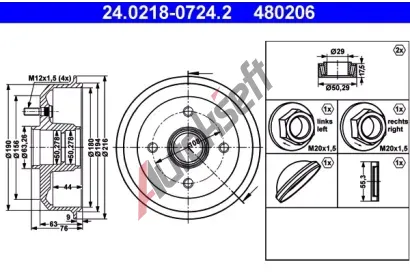 ATE Brzdov buben s loiskem - 180 mm AT 480206, 24.0218-0724.2