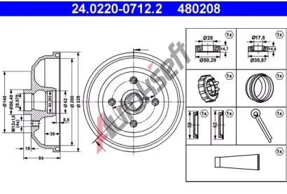 ATE Brzdov buben s loiskem - 200 mm AT 480208, 24.0220-0712.2