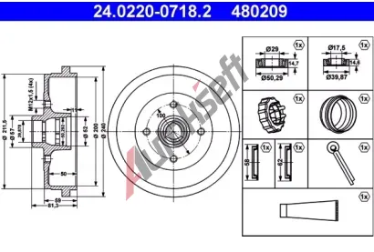 ATE Brzdov buben s loiskem - 200 mm AT 480209, 24.0220-0718.2