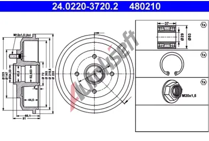 ATE Brzdov buben s loiskem - 203 mm AT 480210, 24.0220-3720.2