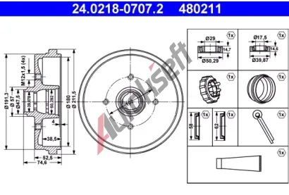 ATE Brzdov buben s loiskem - 180 mm AT 480211, 24.0218-0707.2