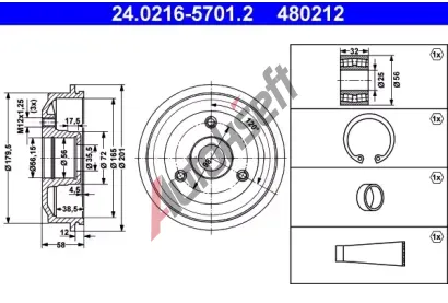 ATE Brzdový buben s ložiskem - 165 mm AT 480212, 24.0216-5701.2 ATE Brzdový buben s ložiskem - 165 mm AT 480212, 24.0216-5701.2