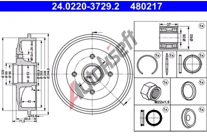 ATE Brzdov buben - 203 mm AT 480217, 24.0220-3729.2