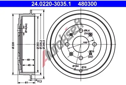 ATE Brzdov buben - 203,2 mm AT 480300, 24.0220-3035.1