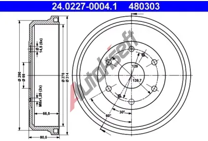 ATE Brzdov buben - 270 mm AT 480303, 24.0227-0004.1