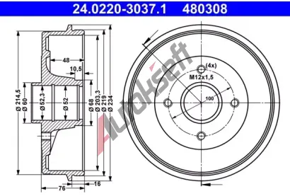 ATE Brzdov buben - 203 mm AT 480308, 24.0220-3037.1