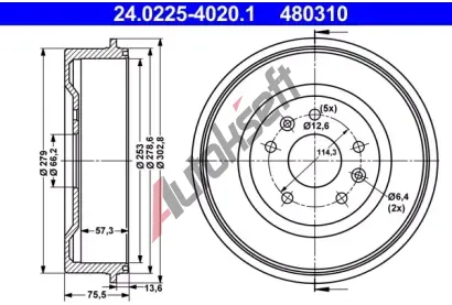 ATE Brzdov buben - 254 mm AT 480310, 24.0225-4020.1