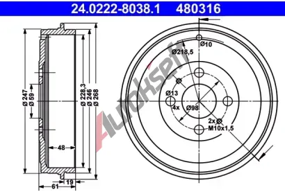 ATE Brzdov buben - 228,3 mm AT 480316, 24.0222-8038.1
