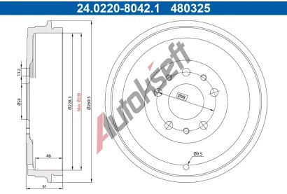 ATE Brzdový buben AT 480325, 24.0222-8042.1 ATE Brzdový buben AT 480325, 24.0222-8042.1