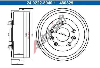 ATE Brzdový buben AT 480329, 24.0222-8040.1 ATE Brzdový buben AT 480329, 24.0222-8040.1