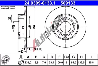 ATE Brzdov kotou Power Disc - 239 mm AT 509133, 24.0309-0133.1