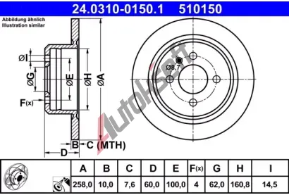 ATE Brzdov kotou Power Disc - 258 mm AT 510150, 24.0310-0150.1