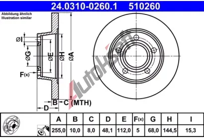ATE Brzdov kotou PowerDisc - 255 mm AT 510260, 24.0310-0260.1