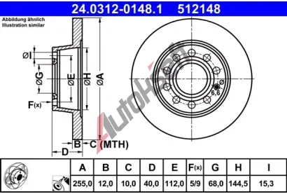 ATE Brzdov kotou Power Disc - 255 mm AT 512148, 24.0312-0148.1