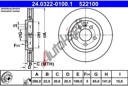 ATE Brzdov kotou Power Disc - 280 mm AT 522100, 24.0322-0100.1