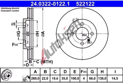 ATE Brzdov kotou Power Disc - 260 mm AT 522122, 24.0322-0122.1