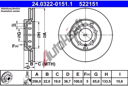 ATE Brzdov kotou Power Disc - 256 mm AT 522151, 24.0322-0151.1