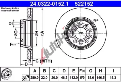 ATE Brzdov kotou Power Disc - 280 mm AT 522152, 24.0322-0152.1