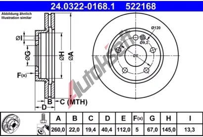 ATE Brzdov kotou Power Disc - 260 mm AT 522168, 24.0322-0168.1